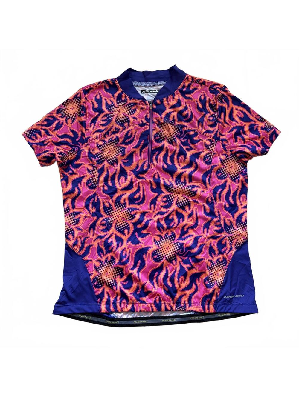 Nishiki 1/2 Zip Cycling Jersey Bike Core Hawaiian Floral Pink Women’s Size Large